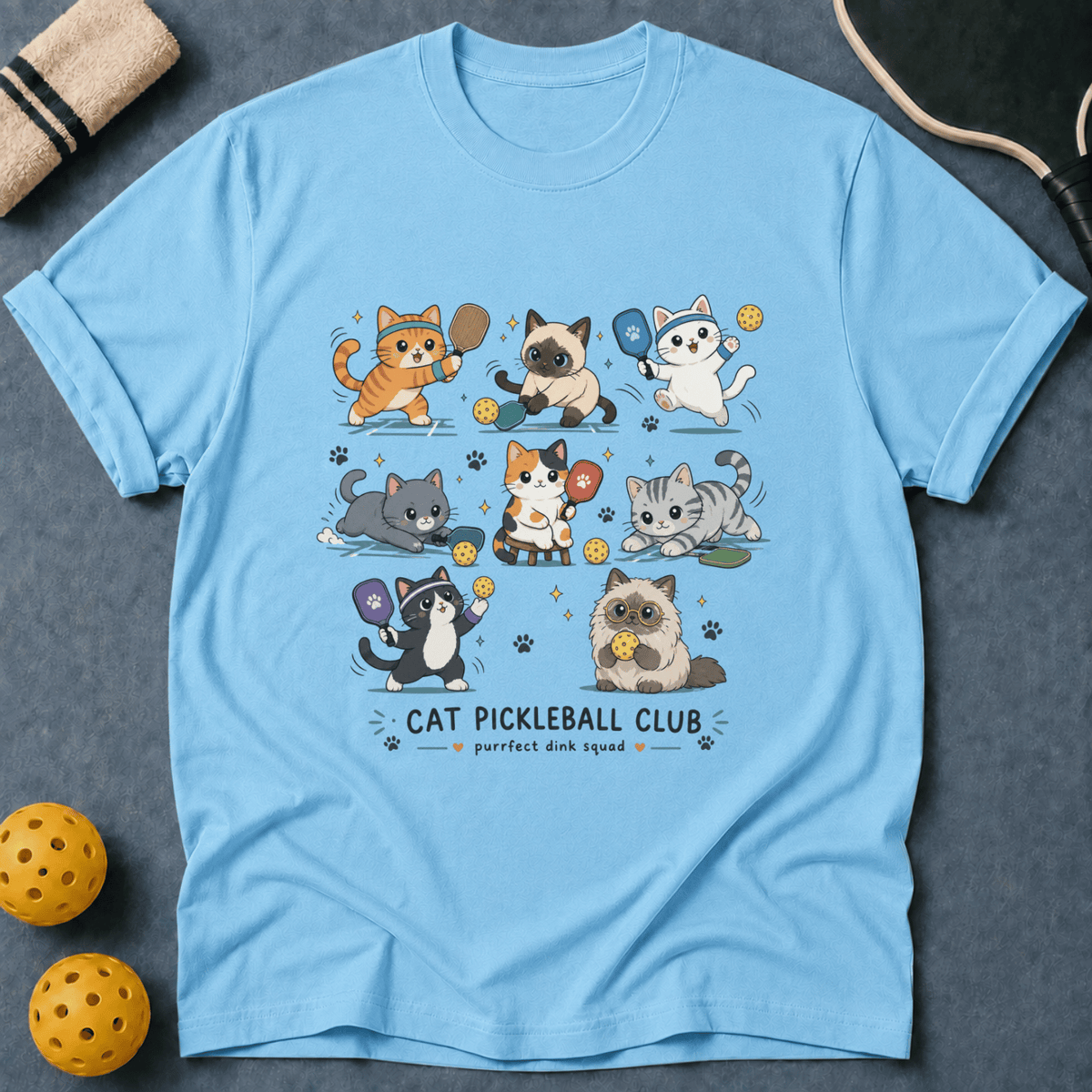 Kawaii Cat Pickleball T-Shirt