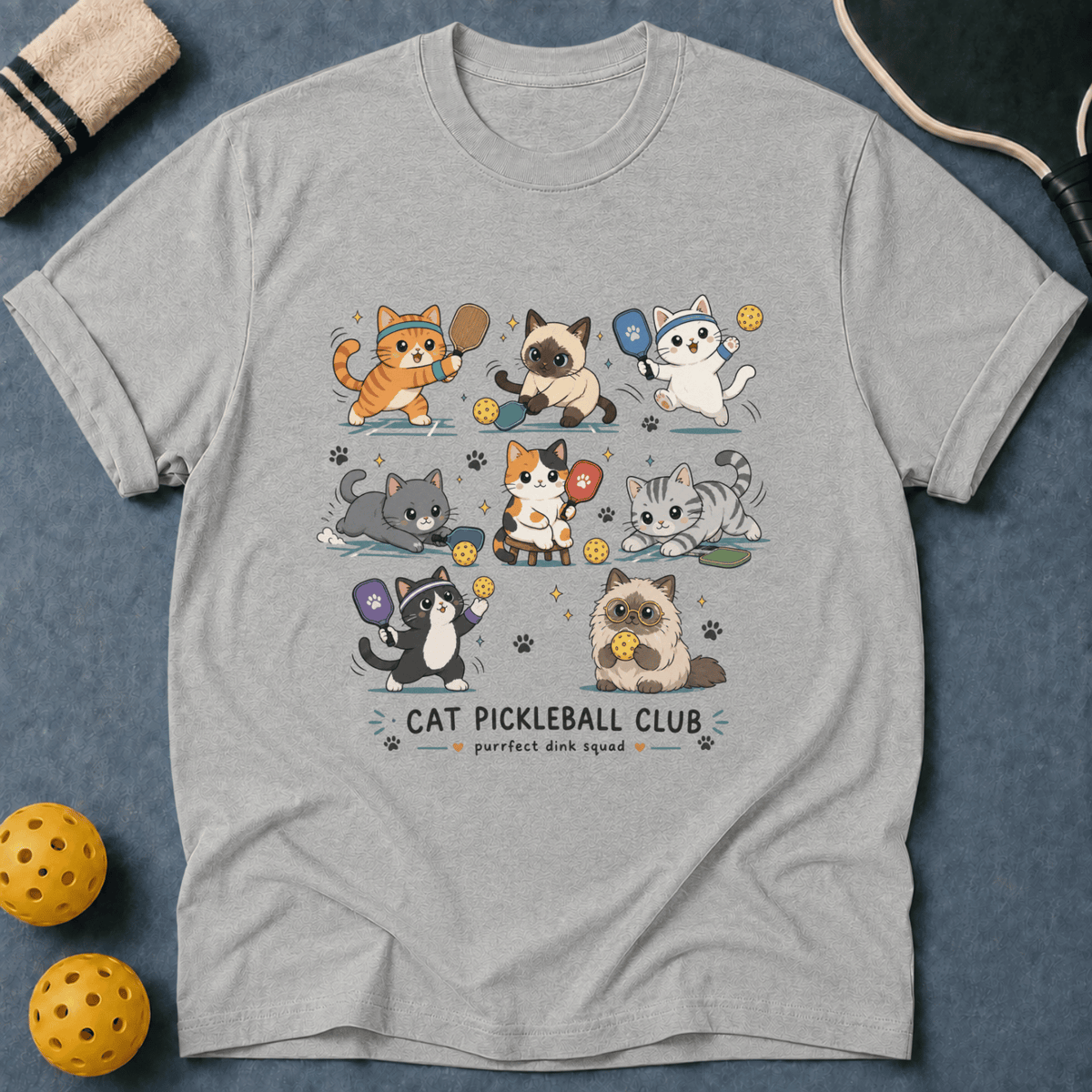 Kawaii Cat Pickleball T-Shirt