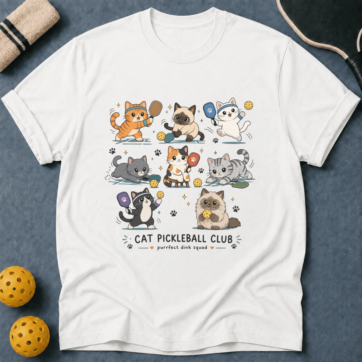 Kawaii Cat Pickleball T-Shirt