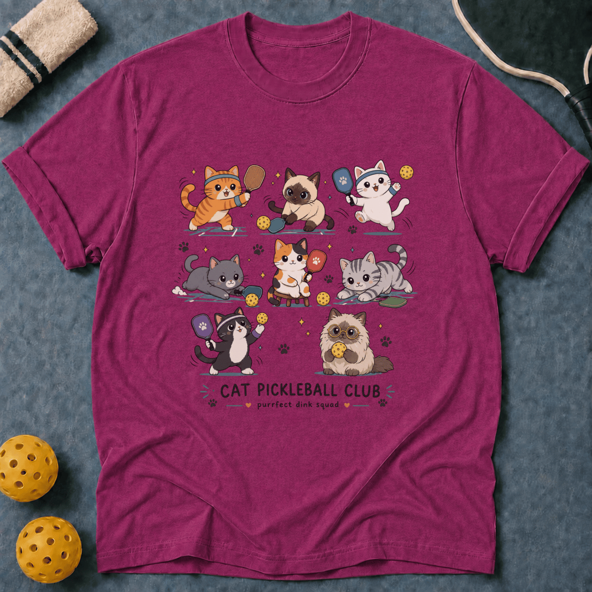 Kawaii Cat Pickleball T-Shirt