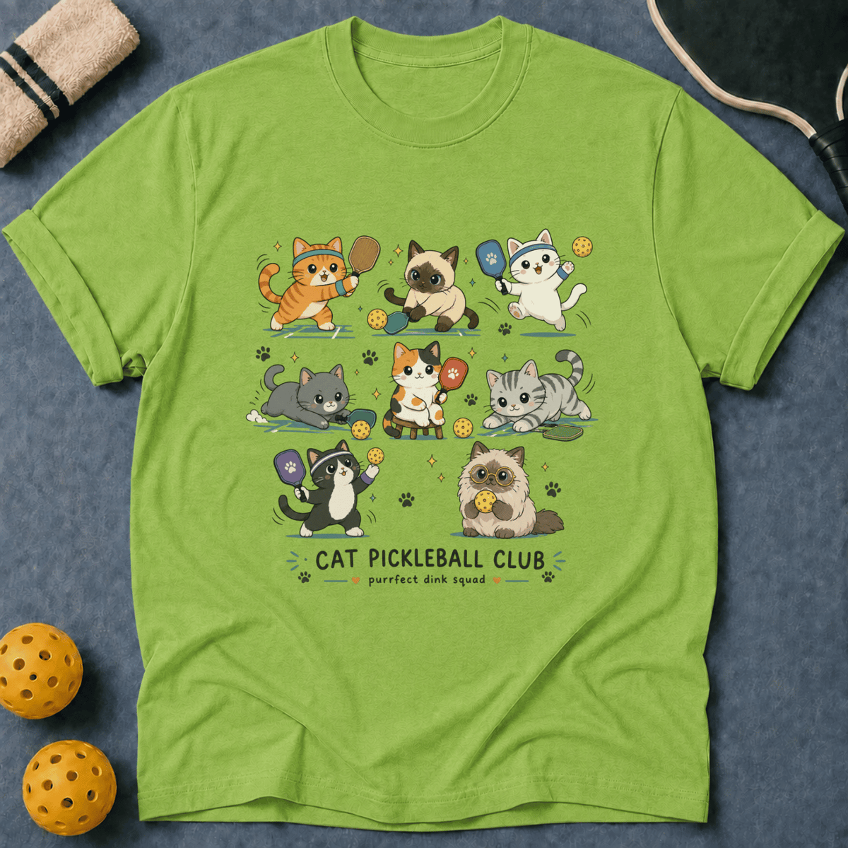 Kawaii Cat Pickleball T-Shirt
