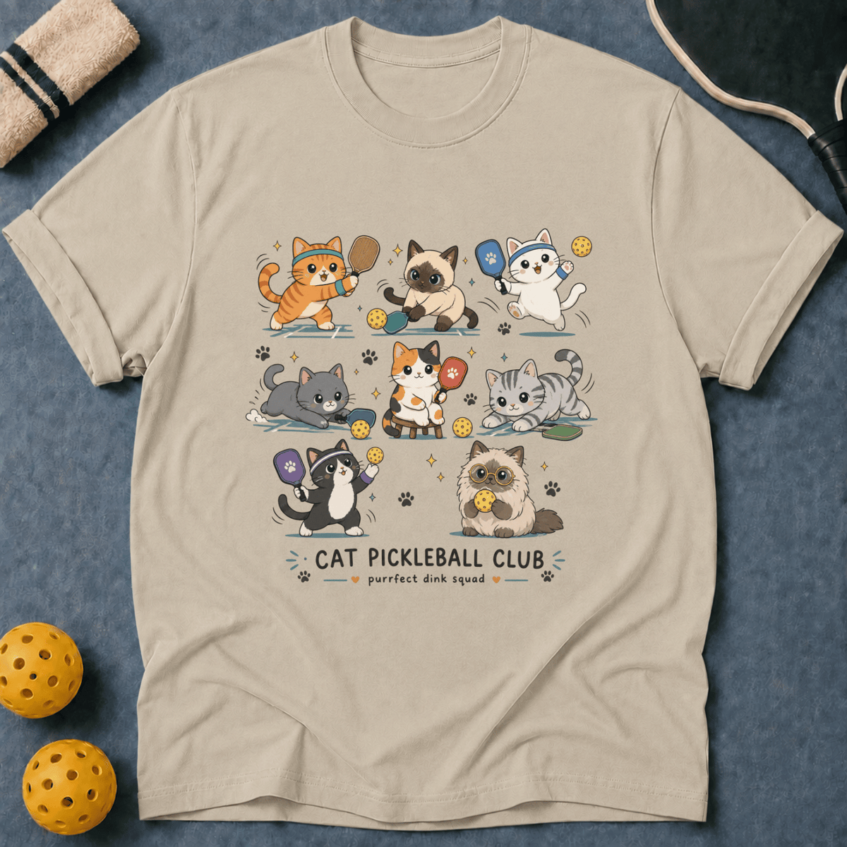 Kawaii Cat Pickleball T-Shirt
